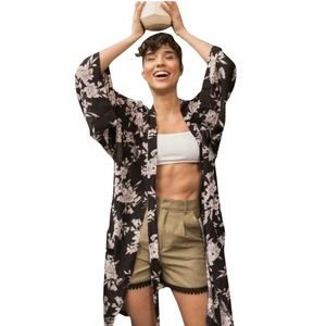 Spiritual Gangster Maya Kimono in Black + Gray Floral